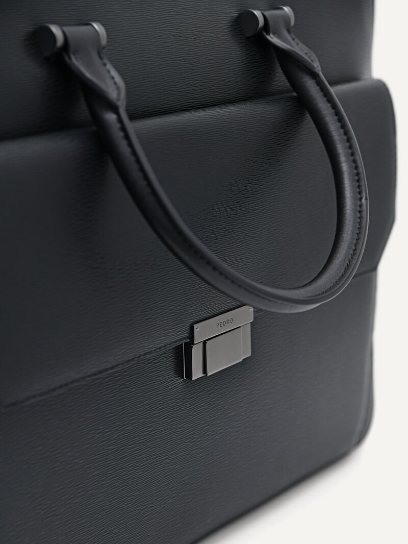 Pedro Henry Textured Leather Briefcase Men Business Bags Black | Q9Q-2506