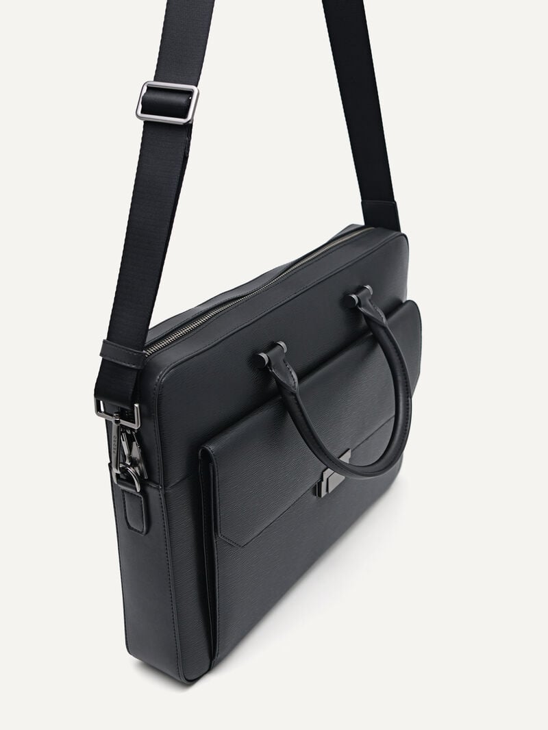 Pedro Henry Textured Leather Briefcase Men Business Bags Black | Q9Q-2506