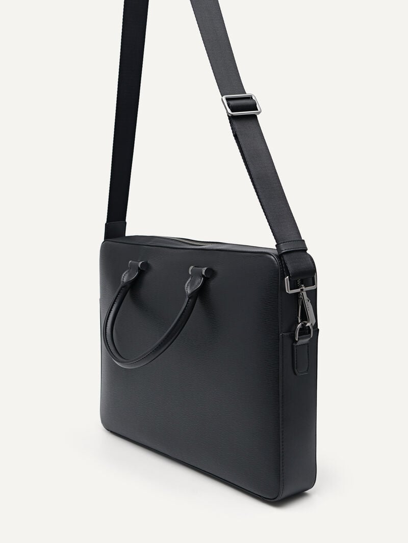 Pedro Henry Textured Leather Briefcase Men Business Bags Black | Q9Q-2506