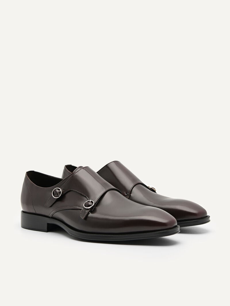 Pedro Holly Leather Double Men Monk Strap Shoes Maroon | Q9Q-1814