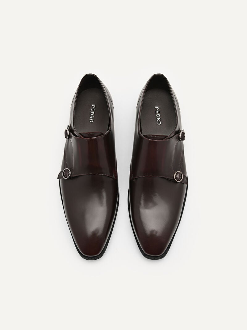 Pedro Holly Leather Double Men Monk Strap Shoes Maroon | Q9Q-1814