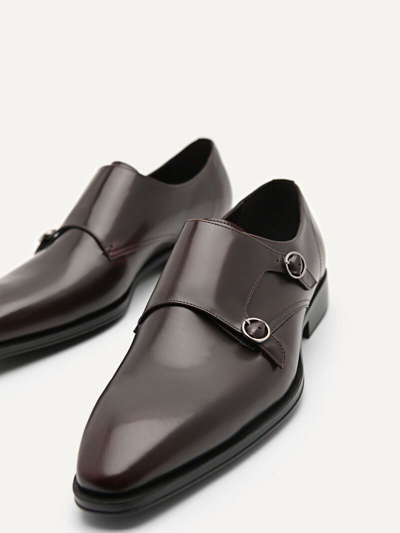 Pedro Holly Leather Double Men Monk Strap Shoes Maroon | Q9Q-1814