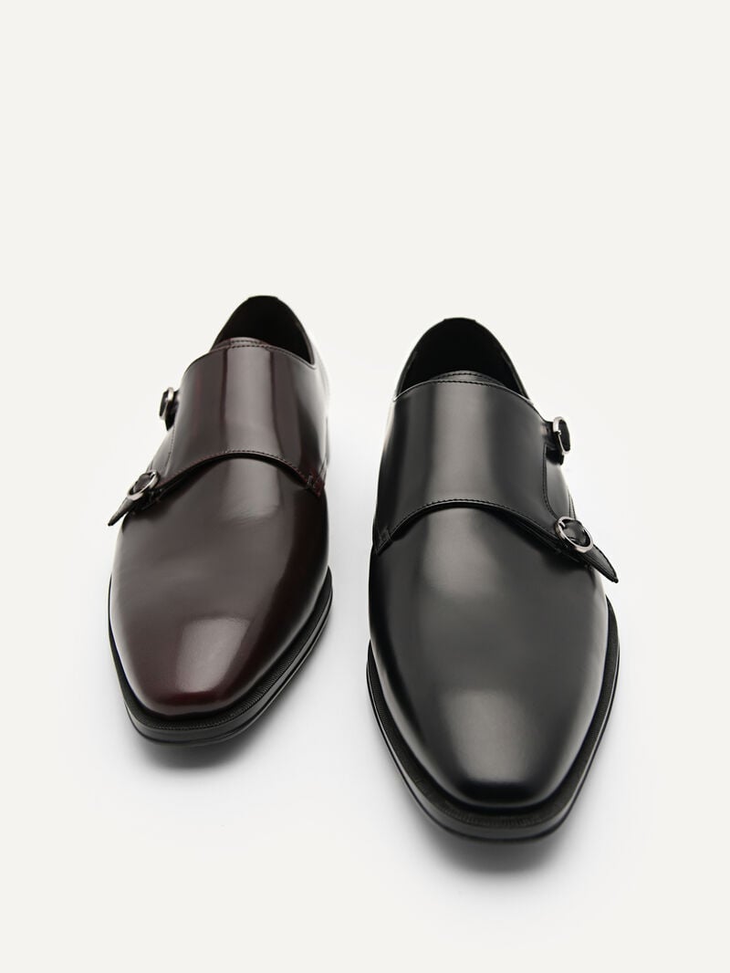 Pedro Holly Leather Double Men Monk Strap Shoes Maroon | Q9Q-1814