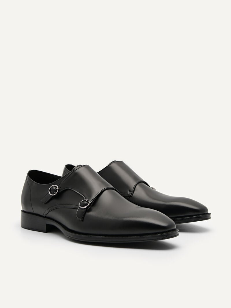 Pedro Holly Leather Double Men Monk Strap Shoes Black | Q9Q-1813