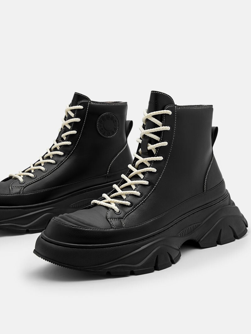 Pedro Hybrix Lace-Up Boots Sneakers Men High Top Sneakers Black | Q9Q-2490