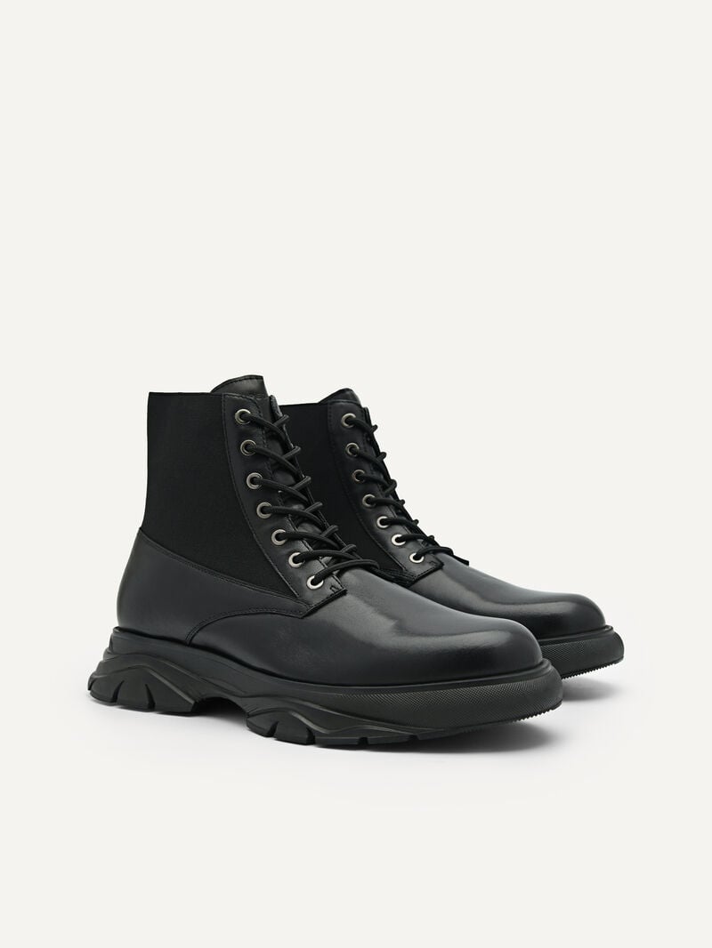 Pedro Hybrix Leather Lace-Up Boots Men Boots Black | Q9Q-2482