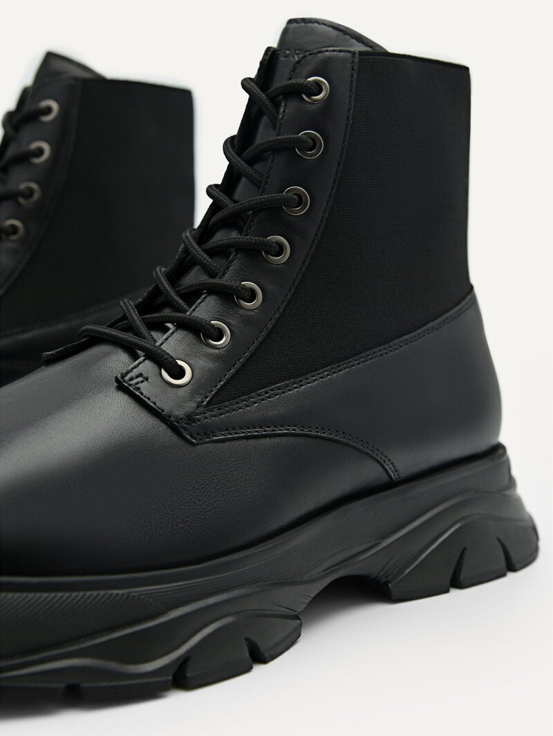 Pedro Hybrix Leather Lace-Up Boots Men Boots Black | Q9Q-2482