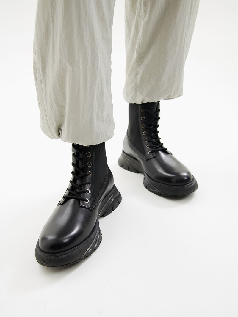 Pedro Hybrix Leather Lace-Up Boots Men Boots Black | Q9Q-2482