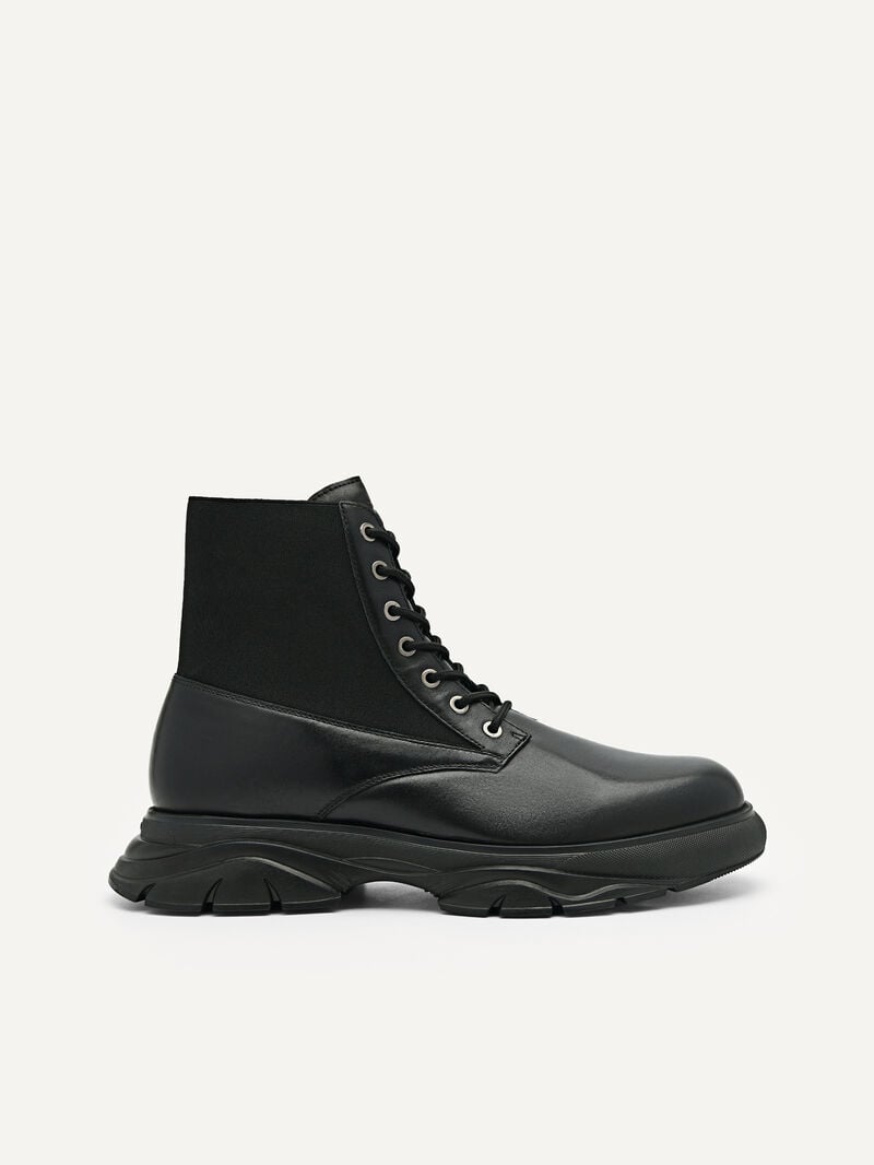 Pedro Hybrix Leather Lace-Up Boots Men Boots Black | Q9Q-2482