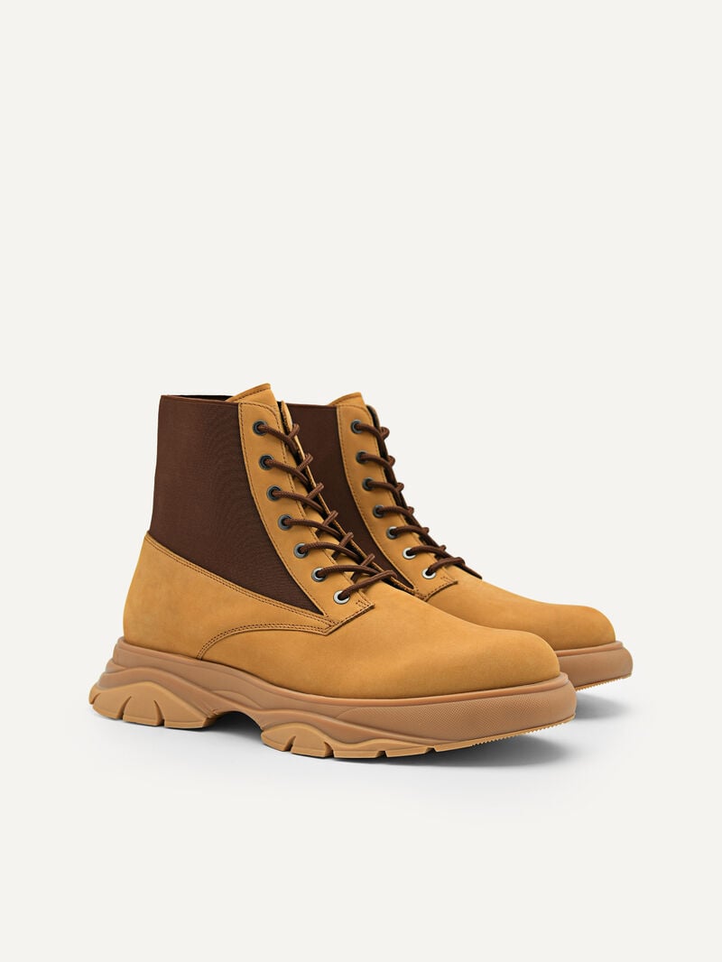 Pedro Hybrix Leather Lace-Up Boots Men Boots Sand | Q9Q-2481