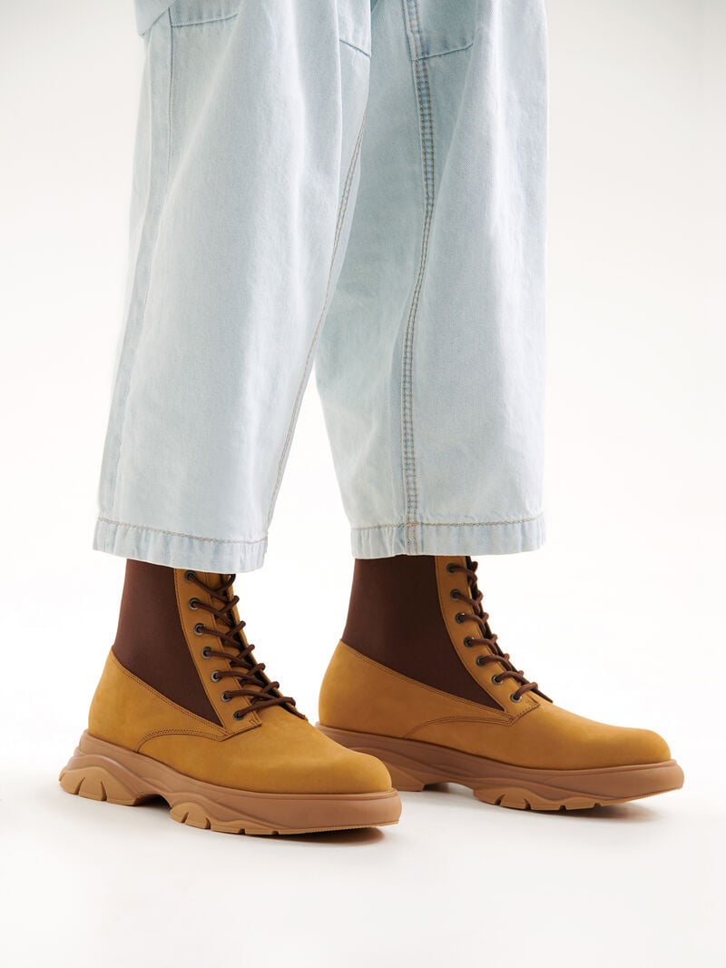 Pedro Hybrix Leather Lace-Up Boots Men Boots Sand | Q9Q-2481