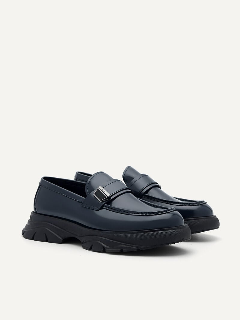 Pedro Hybrix Leather Men Loafers Navy | Q9Q-2485