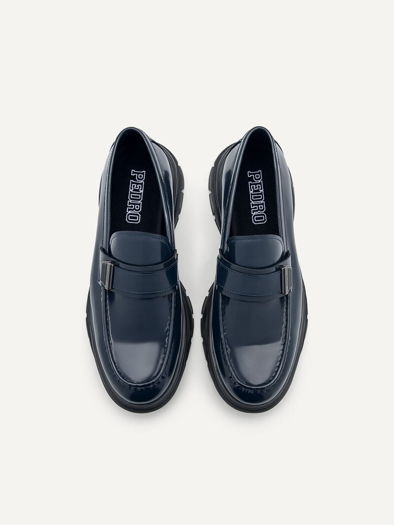 Pedro Hybrix Leather Men Loafers Navy | Q9Q-2485