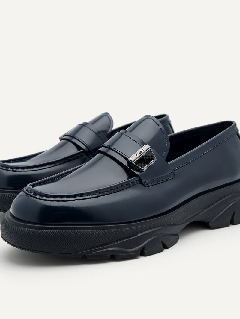 Pedro Hybrix Leather Men Loafers Navy | Q9Q-2485