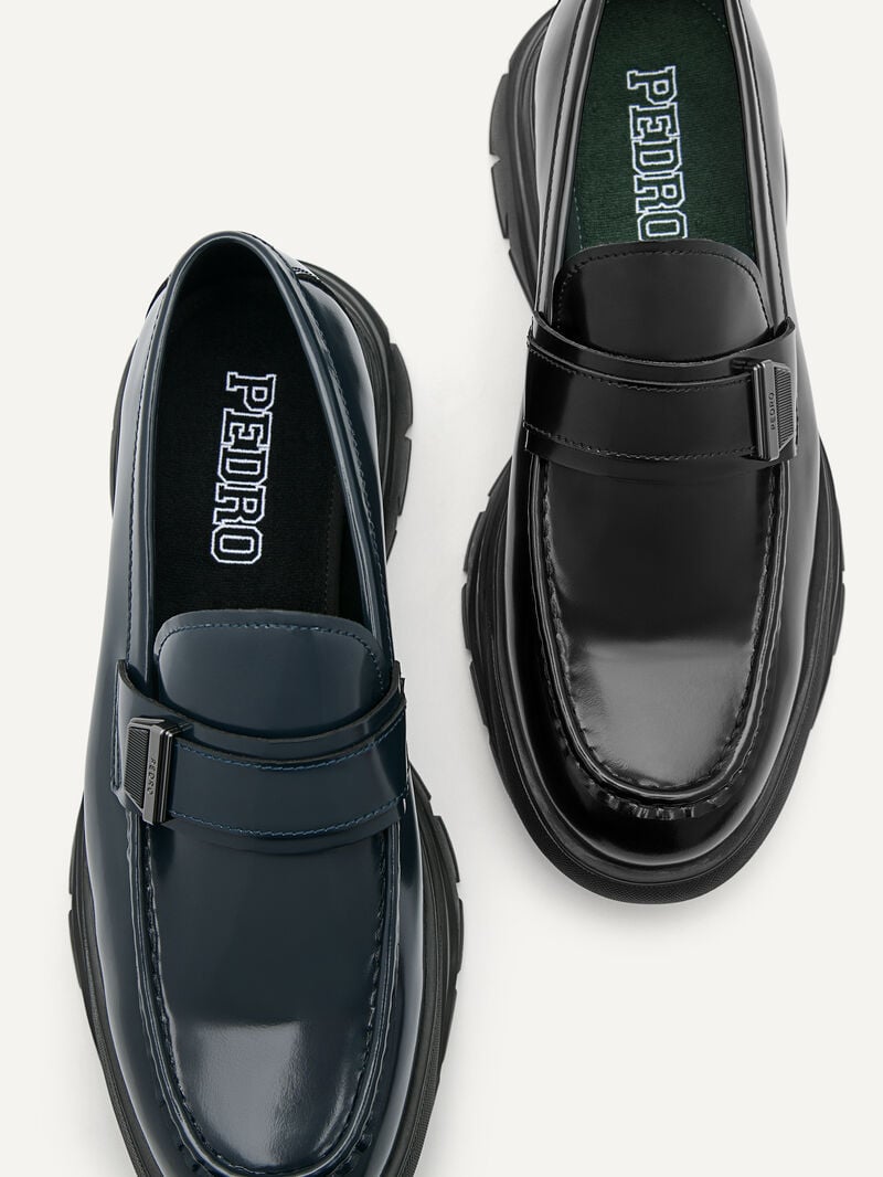 Pedro Hybrix Leather Men Loafers Navy | Q9Q-2485