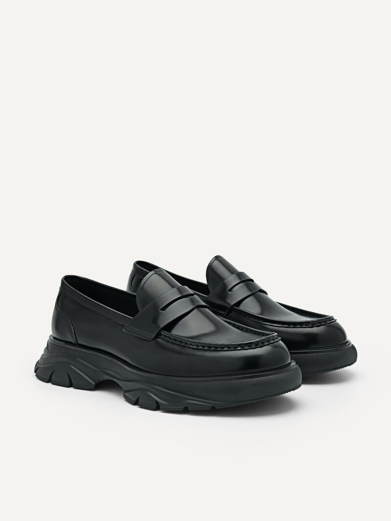 Pedro Hybrix Leather Penny Men Loafers Black | Q9Q-2479