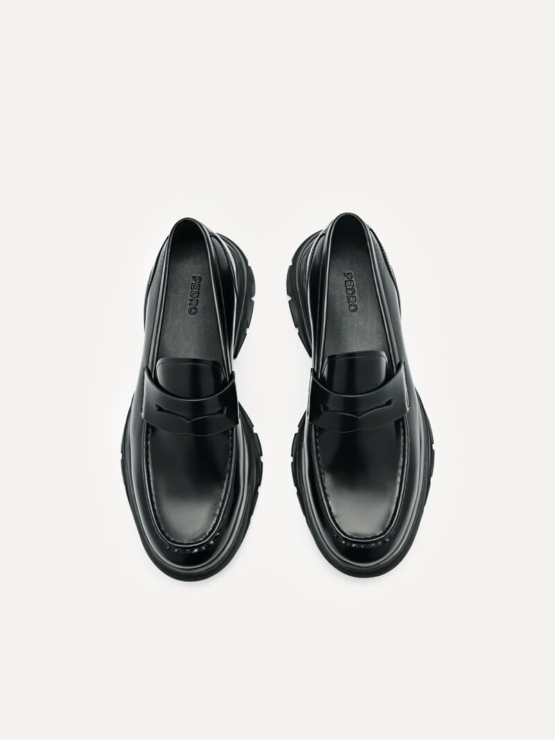 Pedro Hybrix Leather Penny Men Loafers Black | Q9Q-2479