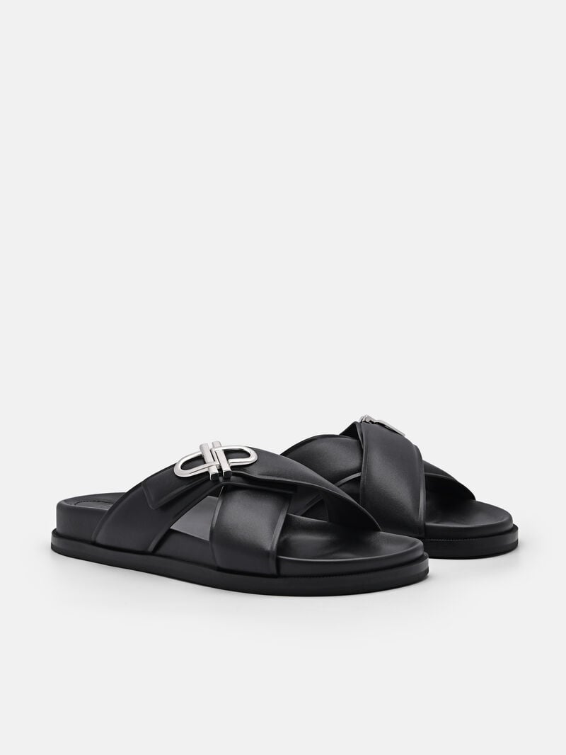 Pedro Icon Cross Sandals Women Flats Black | Q9Q-2471