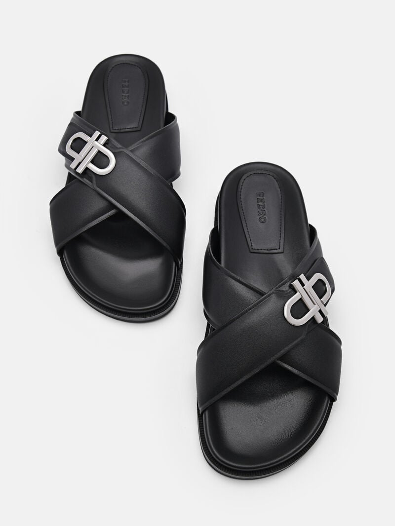 Pedro Icon Cross Sandals Women Flats Black | Q9Q-2471