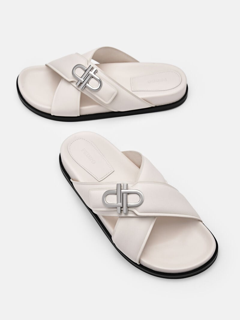 Pedro Icon Cross Sandals Women Flats Chalk | Q9Q-2472