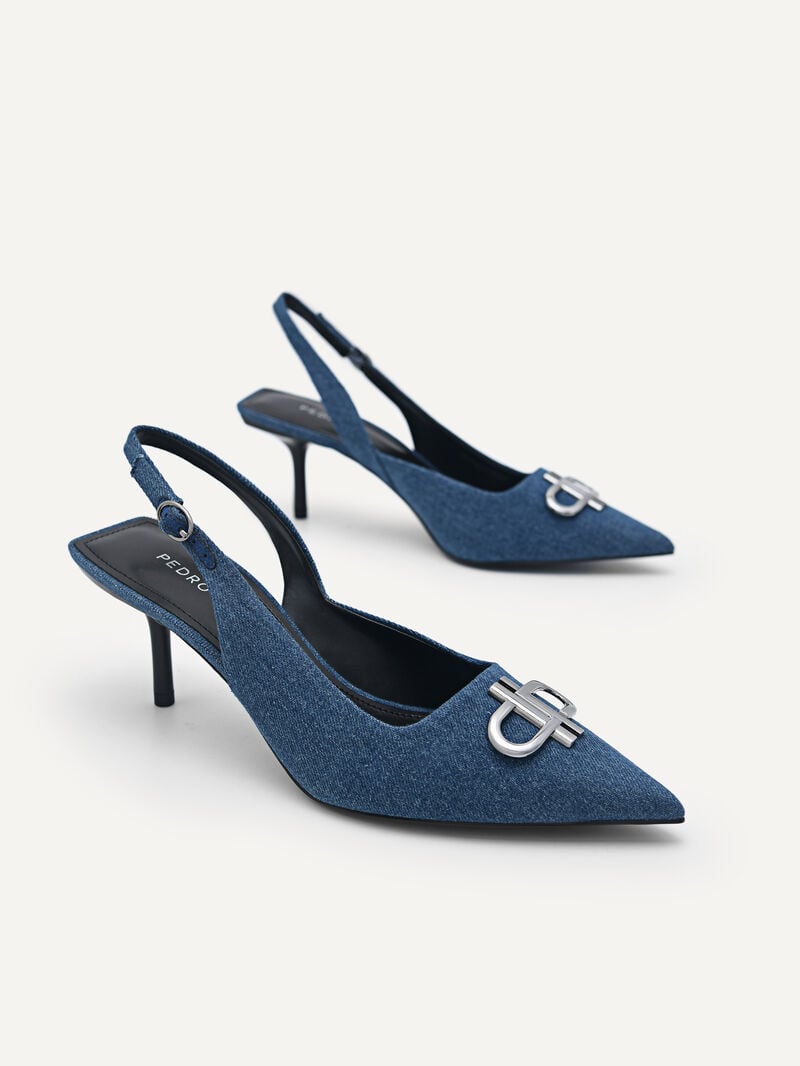 Pedro Icon Denim Pointed Slingback Women Pumps Navy | Q9Q-2371