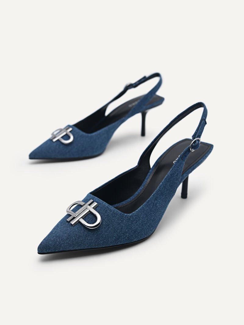 Pedro Icon Denim Pointed Slingback Women Pumps Navy | Q9Q-2371