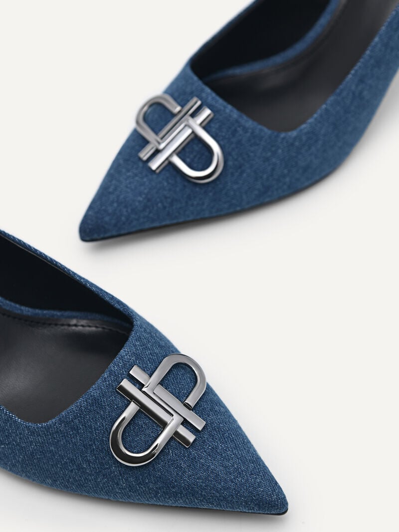 Pedro Icon Denim Pointed Slingback Women Pumps Navy | Q9Q-2371