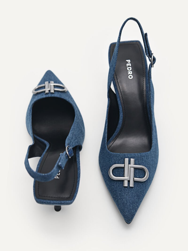 Pedro Icon Denim Pointed Slingback Women Pumps Navy | Q9Q-2371