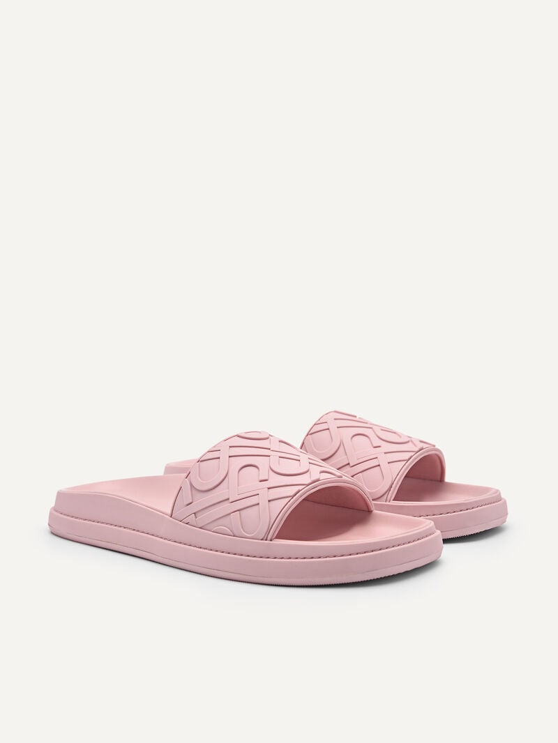 Pedro Icon Embossed Slide Sandals Women Flats Pink | Q9Q-2465