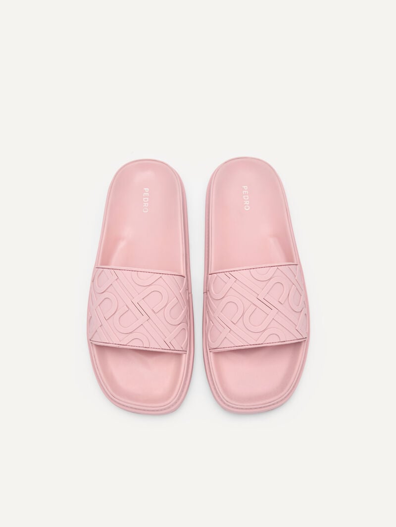 Pedro Icon Embossed Slide Sandals Women Flats Pink | Q9Q-2465