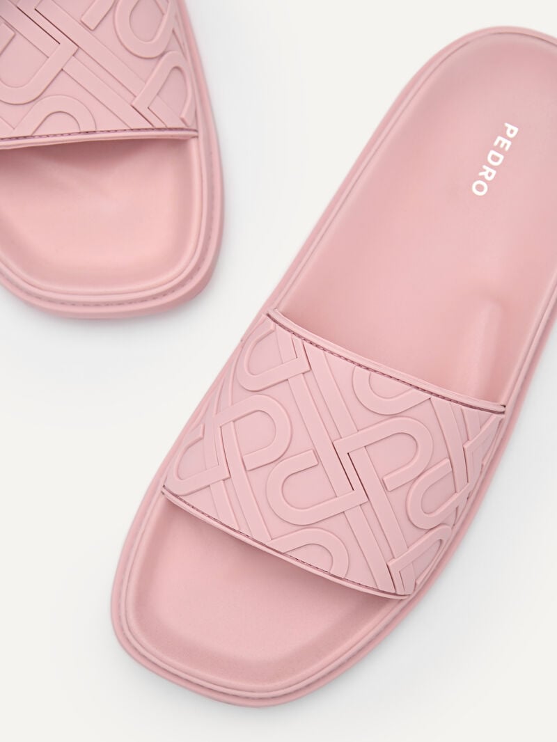 Pedro Icon Embossed Slide Sandals Women Flats Pink | Q9Q-2465