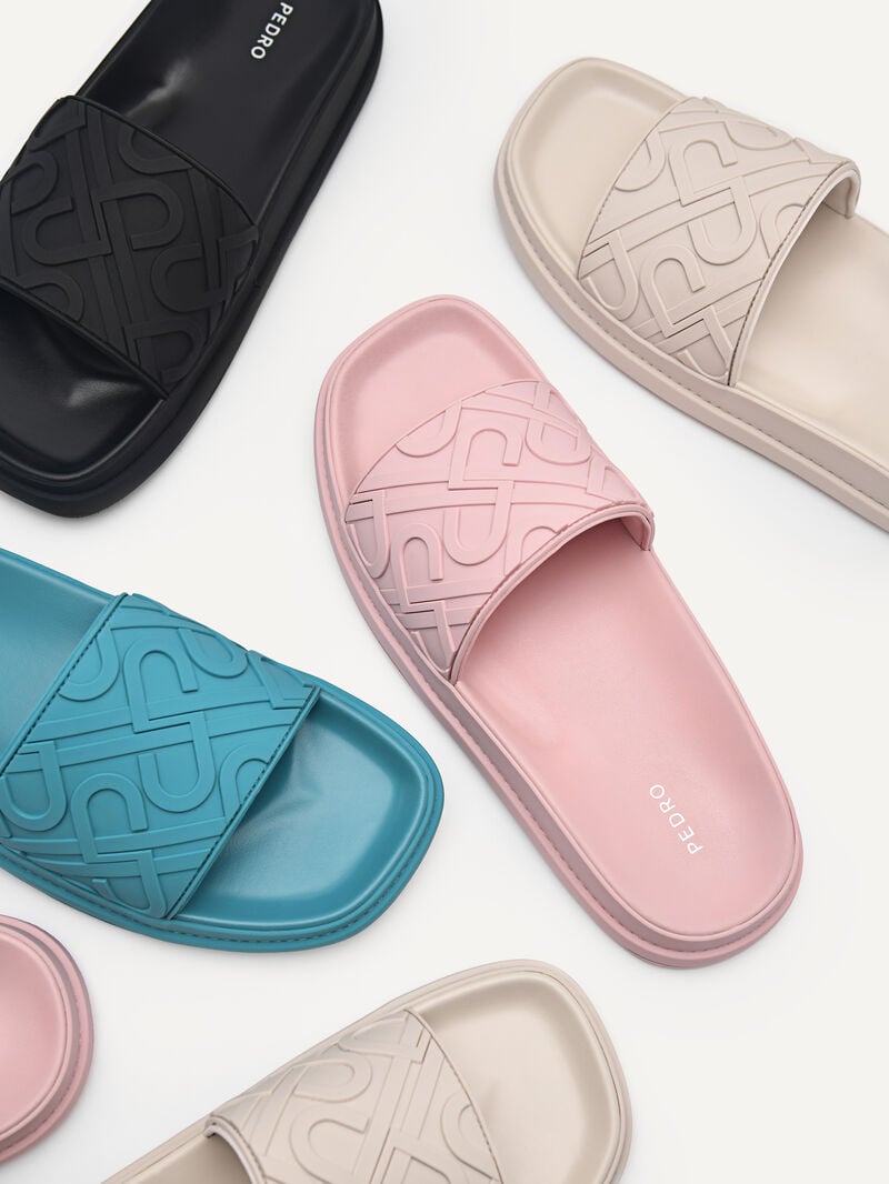 Pedro Icon Embossed Slide Sandals Women Flats Pink | Q9Q-2465