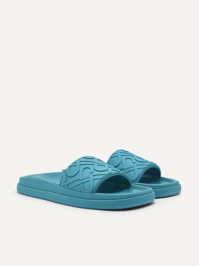 Pedro Icon Embossed Slide Sandals Women Flats Cyan | Q9Q-2464