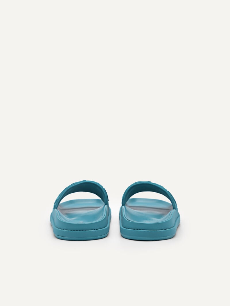 Pedro Icon Embossed Slide Sandals Women Flats Cyan | Q9Q-2464