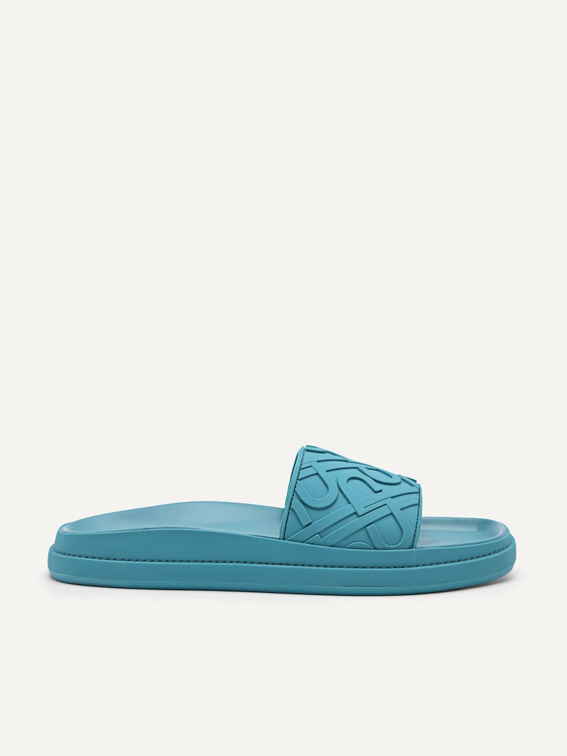 Pedro Icon Embossed Slide Sandals Women Flats Cyan | Q9Q-2464