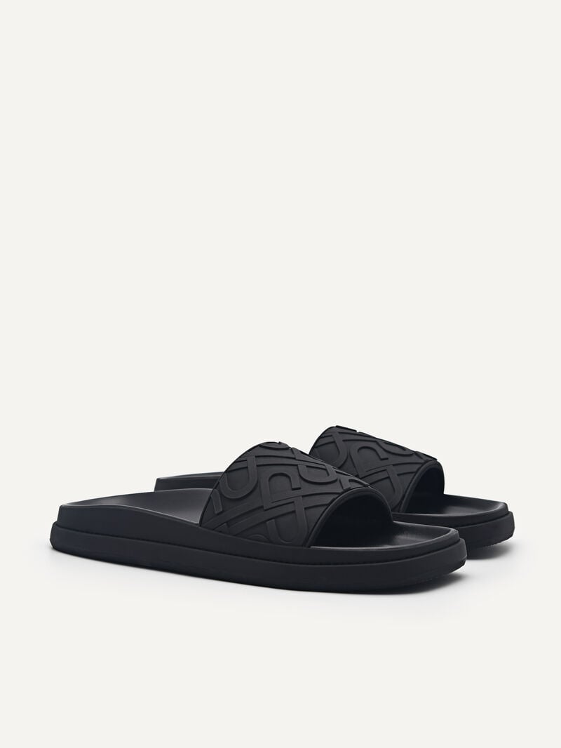 Pedro Icon Embossed Slide Sandals Women Flats Black | Q9Q-2463