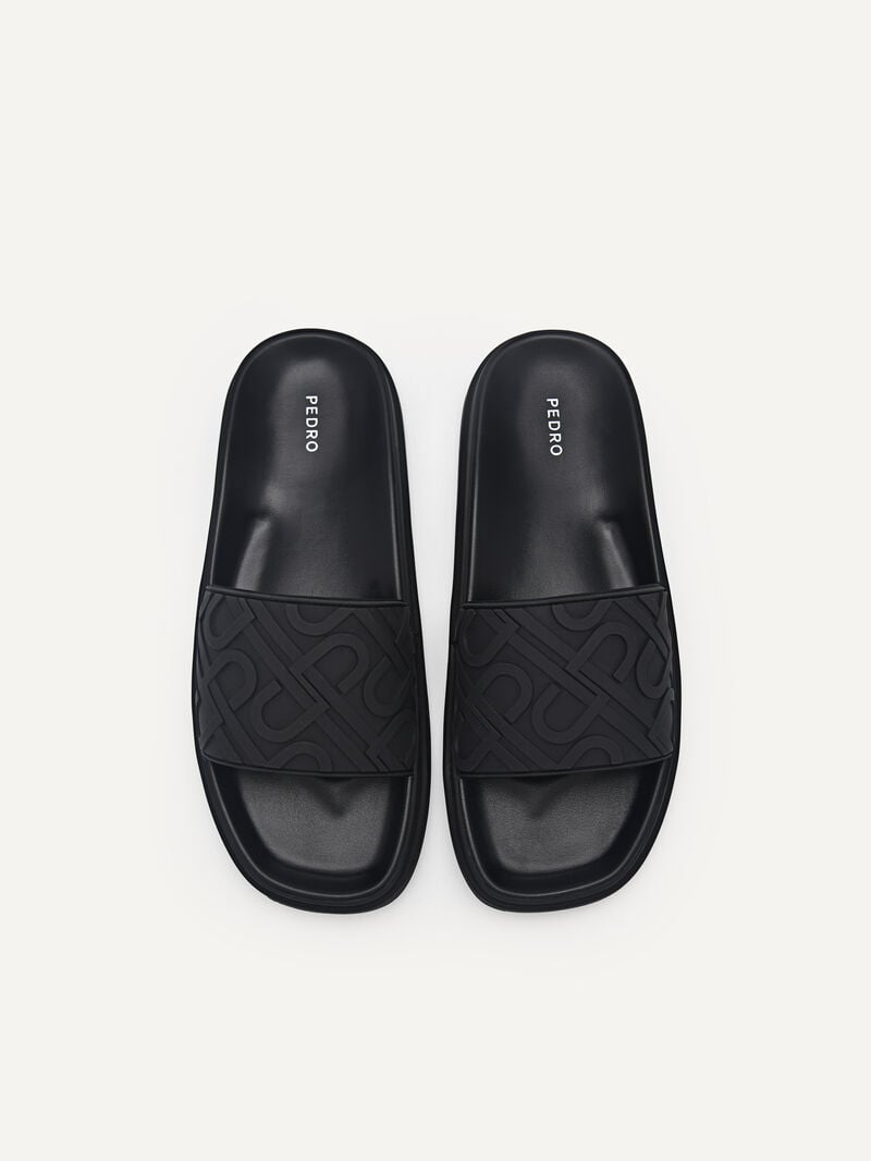 Pedro Icon Embossed Slide Sandals Women Flats Black | Q9Q-2463