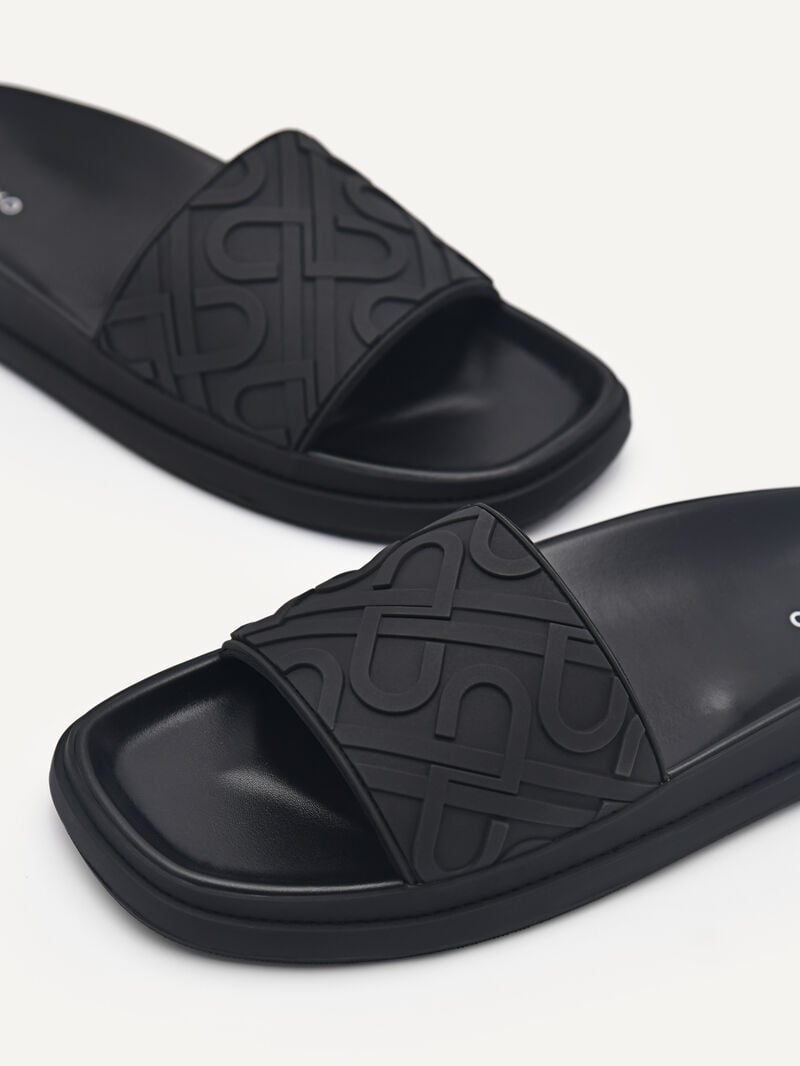 Pedro Icon Embossed Slide Sandals Women Flats Black | Q9Q-2463