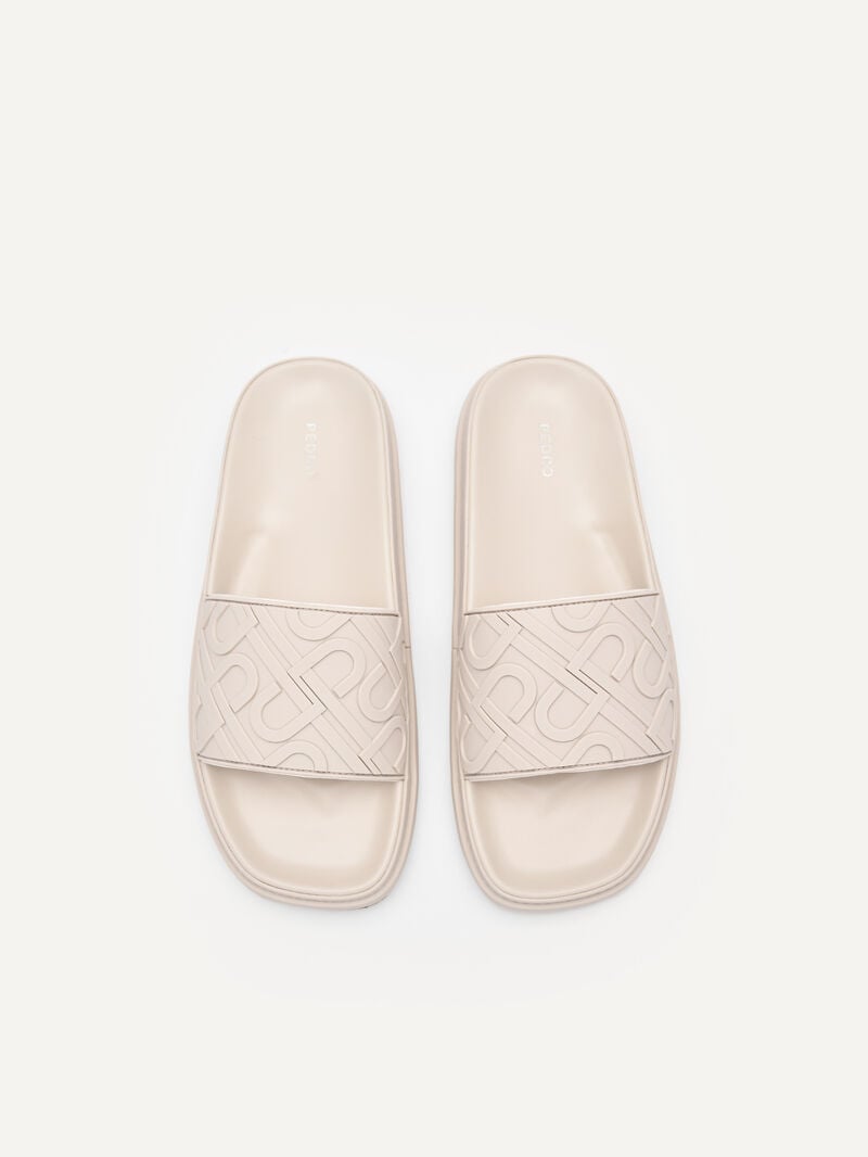 Pedro Icon Embossed Slide Sandals Women Flats Beige | Q9Q-2462