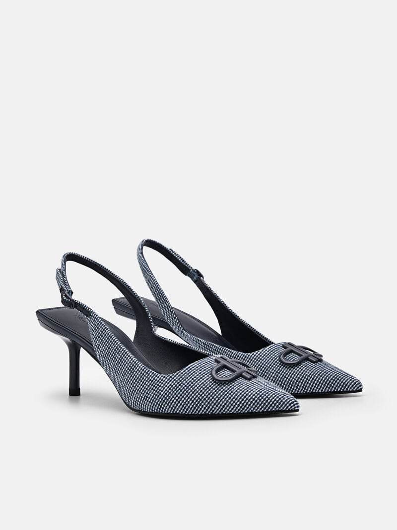 Pedro Icon Fabric Pointed Slingback Women Pumps Navy | Q9Q-2369