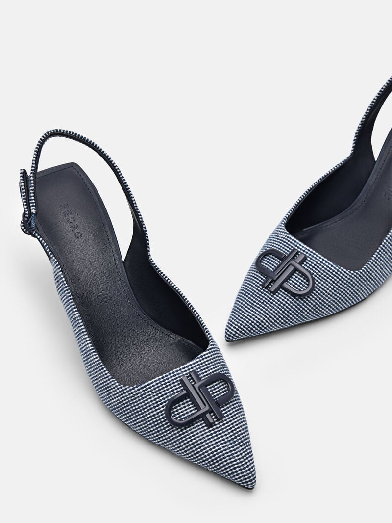 Pedro Icon Fabric Pointed Slingback Women Pumps Navy | Q9Q-2369