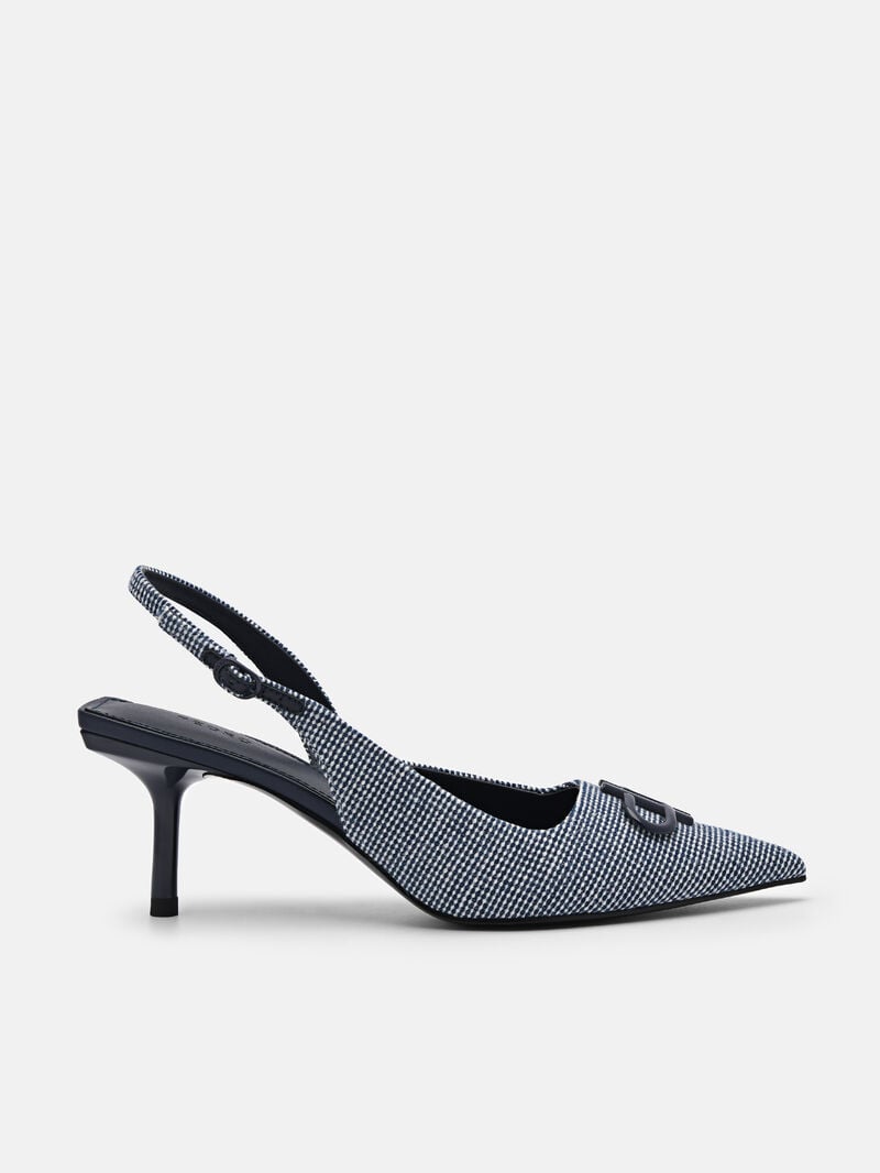 Pedro Icon Fabric Pointed Slingback Women Pumps Navy | Q9Q-2369
