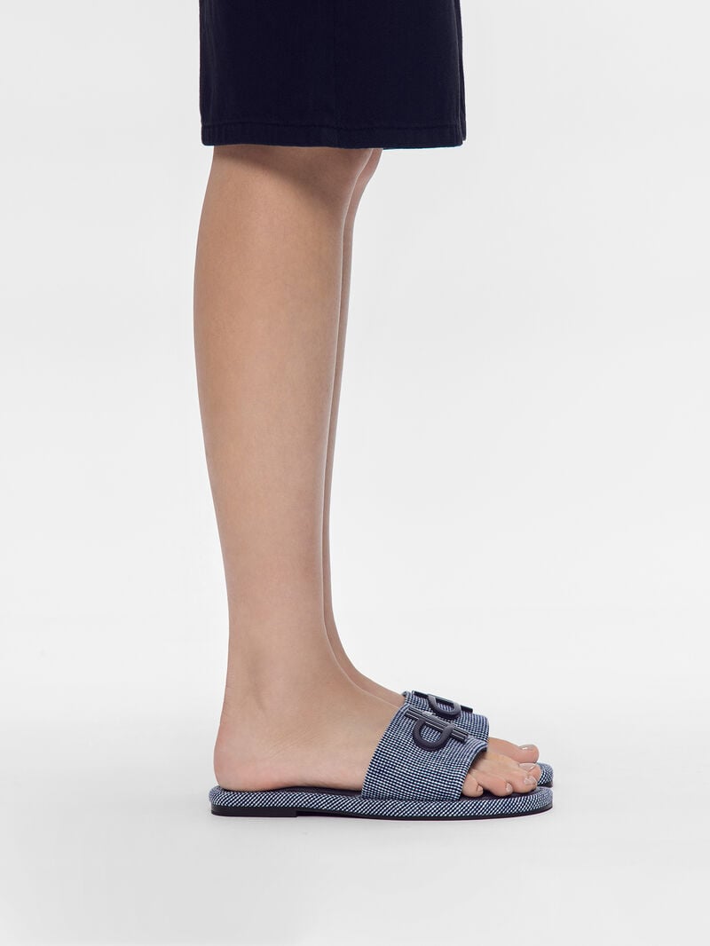 Pedro Icon Fabric Sandals Women Flats Navy | Q9Q-2453