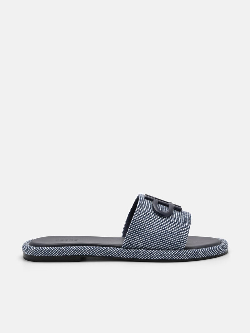 Pedro Icon Fabric Sandals Women Flats Navy | Q9Q-2453