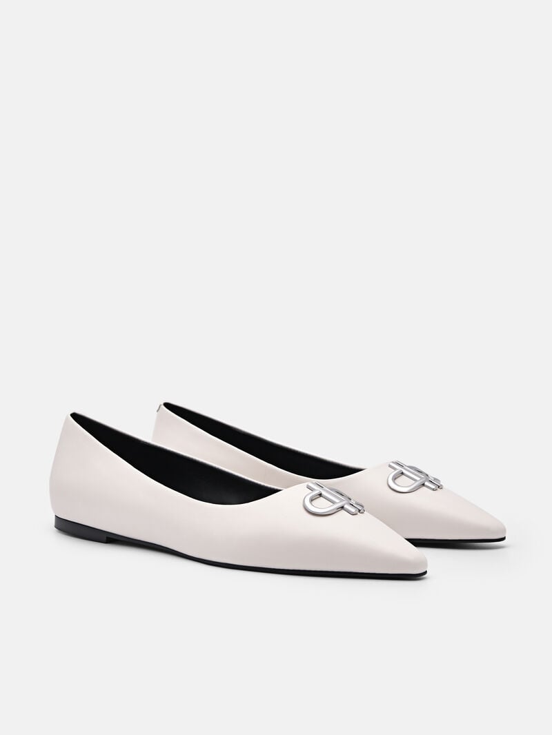 Pedro Icon Leather Ballet Women Flats Chalk | Q9Q-2429