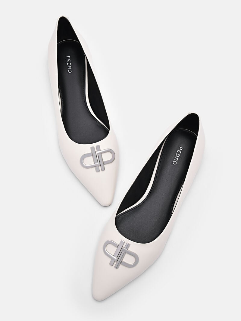 Pedro Icon Leather Ballet Women Flats Chalk | Q9Q-2429