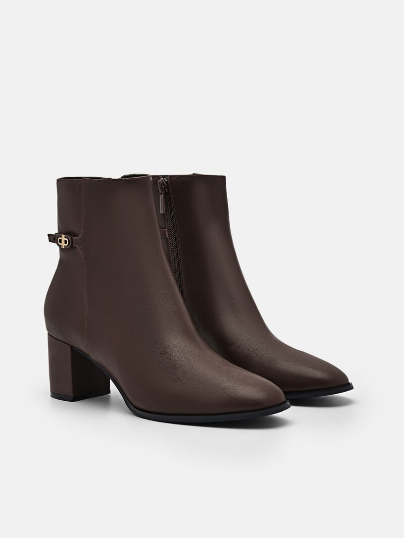 Pedro Icon Leather Heel Boots Women Ankle Boots Dark Brown | Q9Q-2346