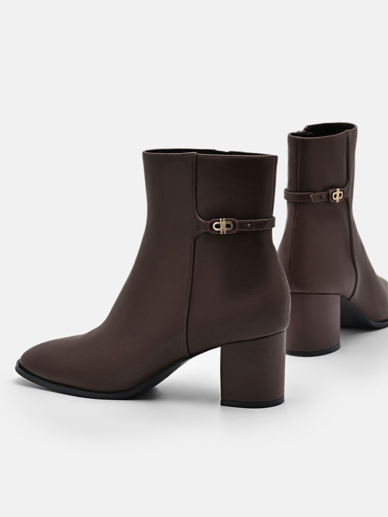 Pedro Icon Leather Heel Boots Women Ankle Boots Dark Brown | Q9Q-2346
