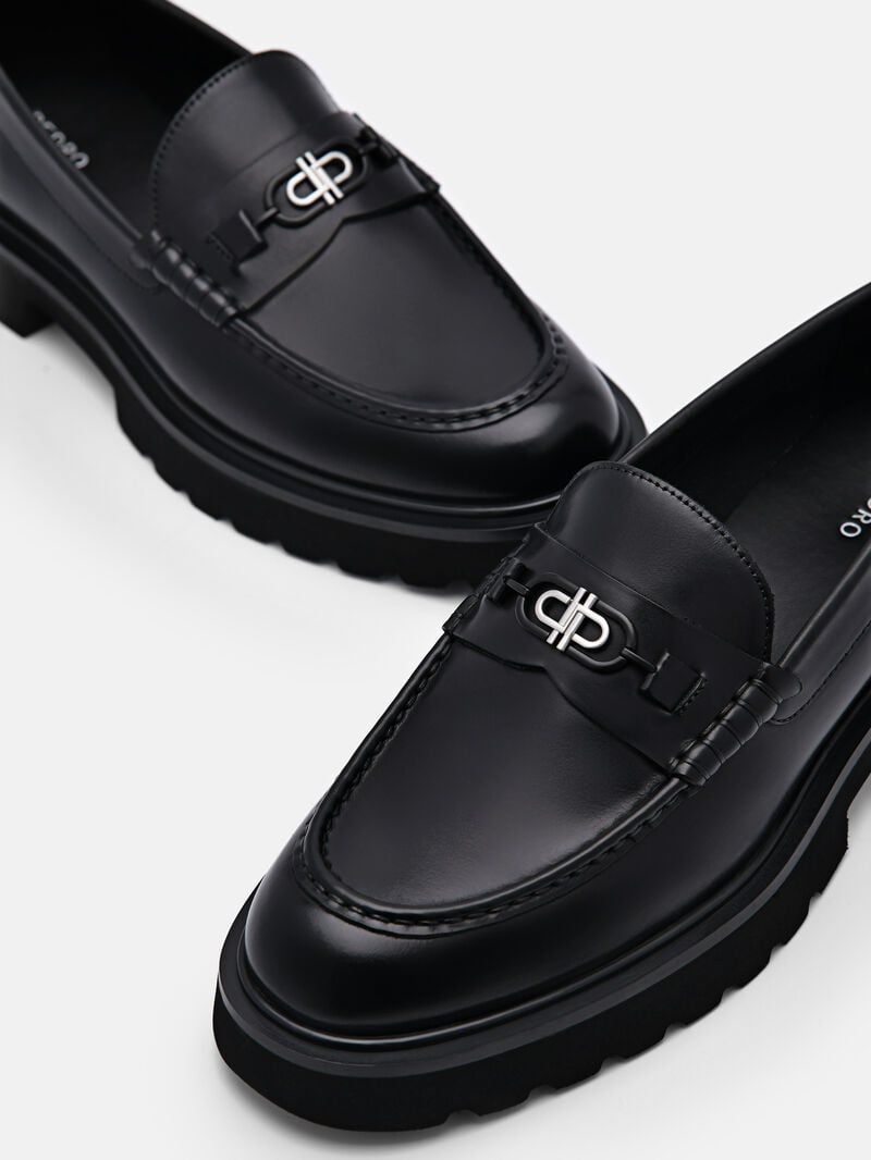 Pedro Icon Leather Loafers Women Flats Black | Q9Q-2418
