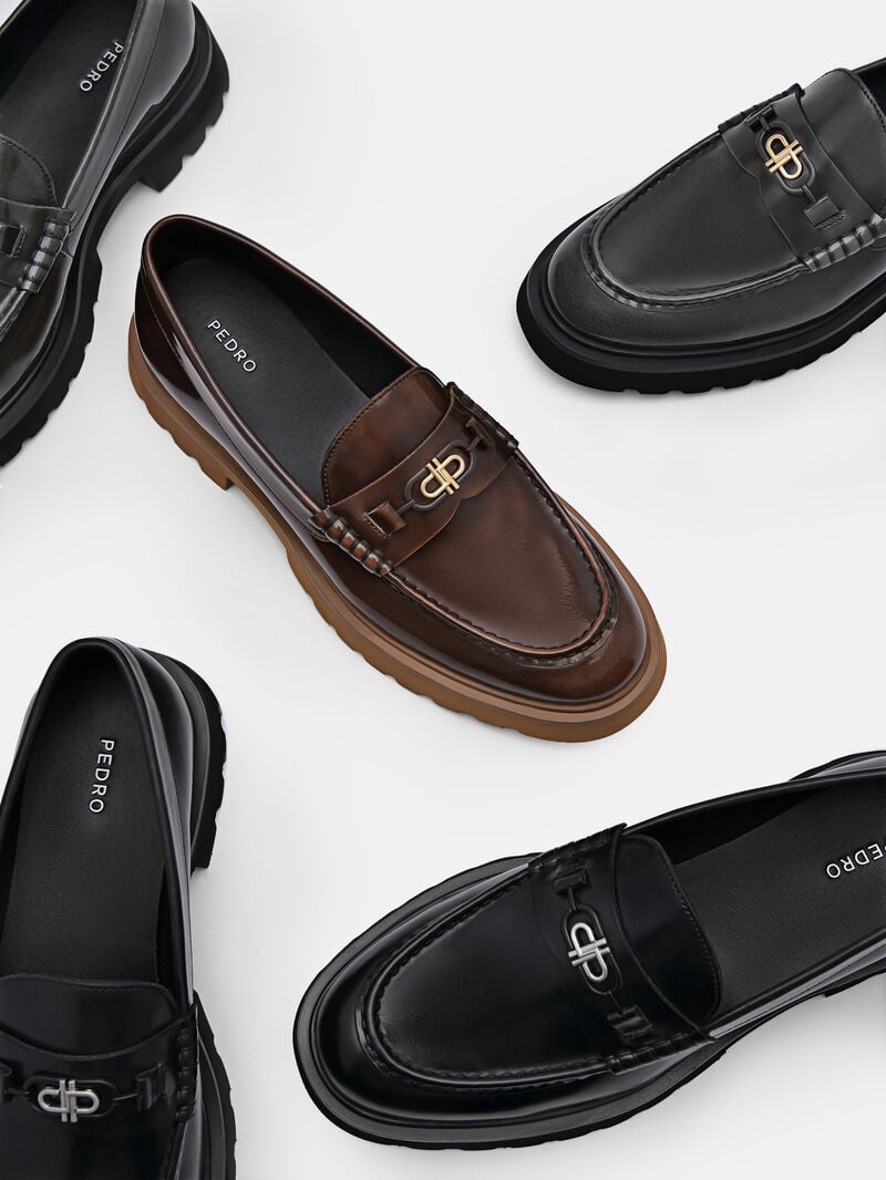 Pedro Icon Leather Loafers Women Flats Black | Q9Q-2418